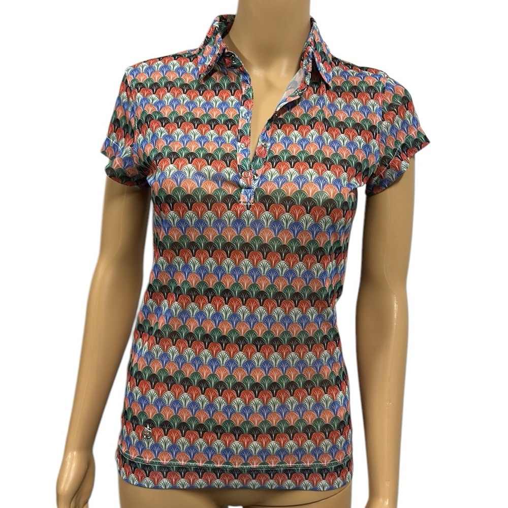 DS Daily Sports Golf Geometric Print Stretch Mesh Short Sleeve Polo Shirt XS